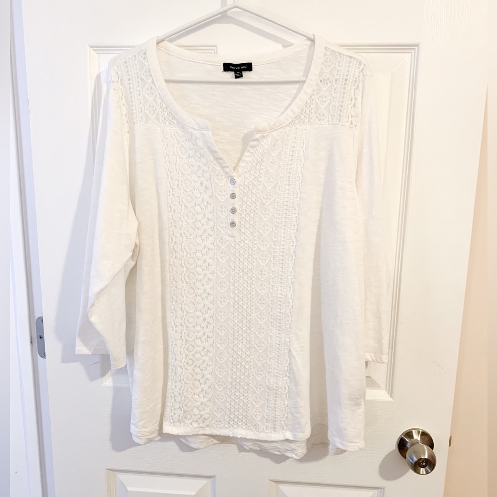 Verve Ami Cream Lace Accent Blouse - size 2X